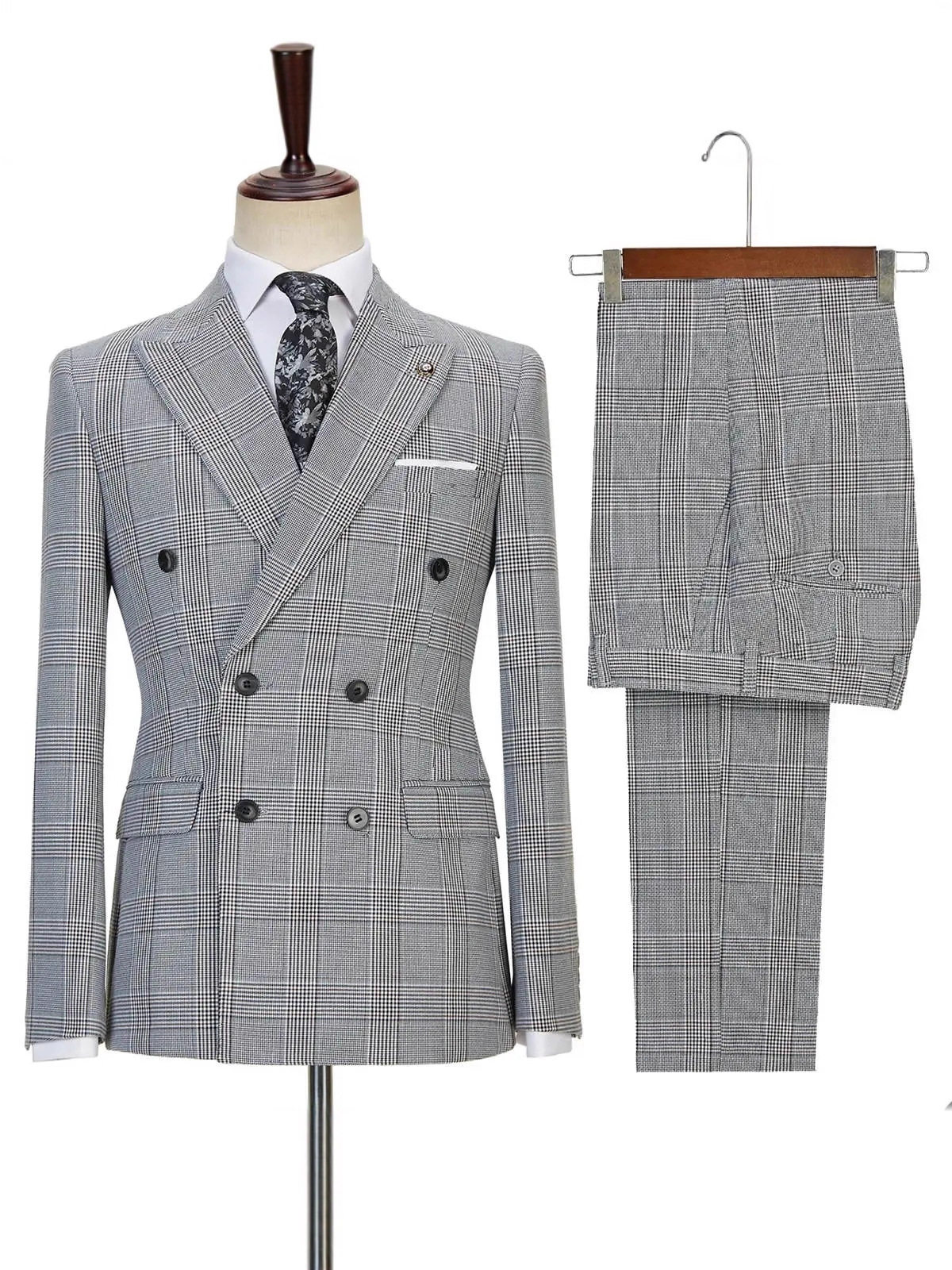 men's plaid suit double-breasted two-piece suit