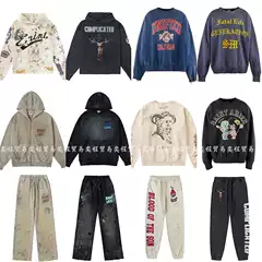 Saint Michael Icon Letter Print Hoodie American High Street Washed and Distressed Casual Pants