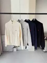 Cross-border RL Pony Warhorse Embroidery Knitted Zip Cardigan Small Logo Stand Collar Polo Cable Knit Sweater Lazy Style Trend