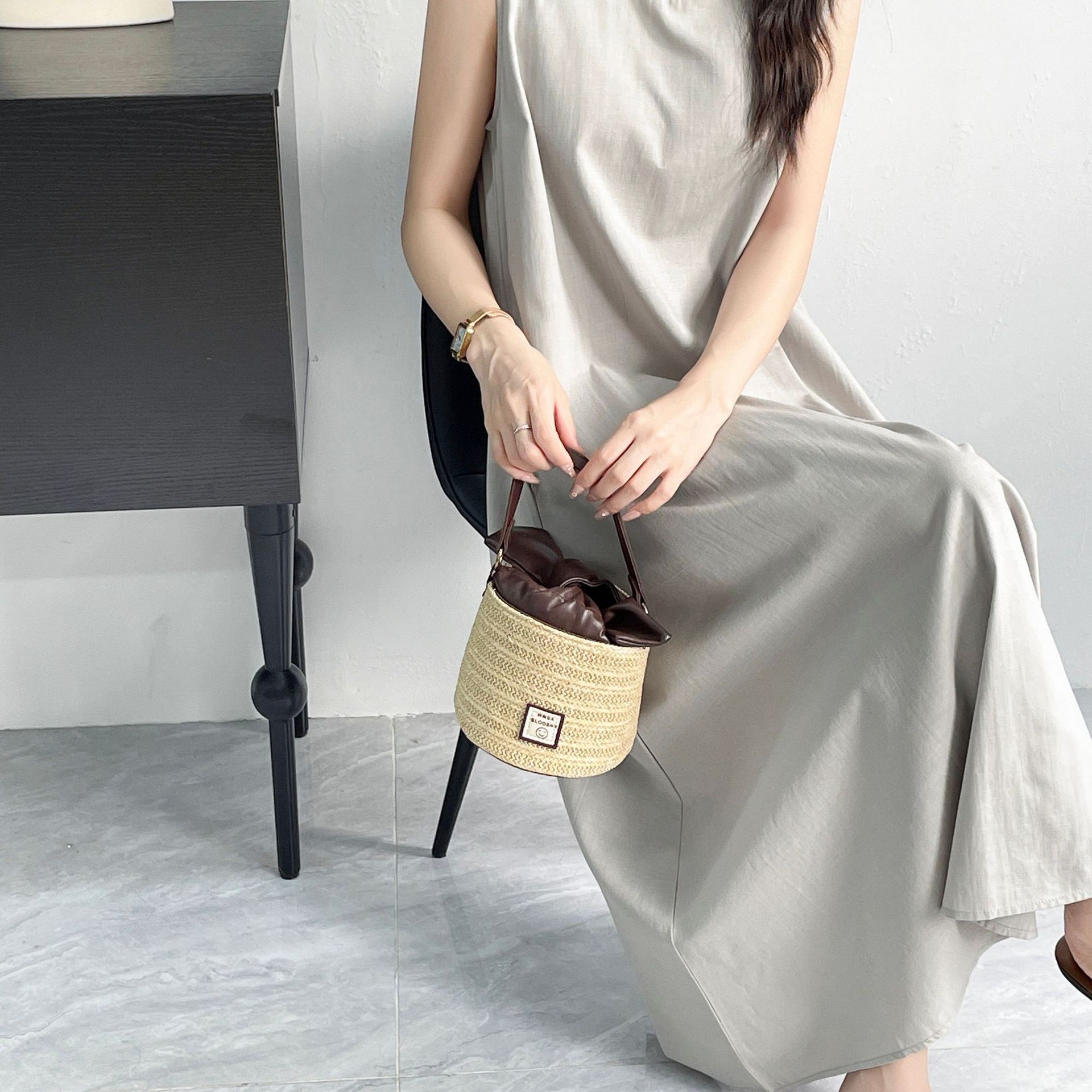 Summer Maxi Dress Loose Fit Round Neck Sleeveless Solid Color Casual Style for Everyday Wear Wholesale Available