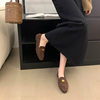 [Tax Not Included]Suede Metal Square Buckle Flat Loafers for Women, Spring and Autumn, Round Toe, Shallow Slip-On, Soft Sole, Bean Shoes