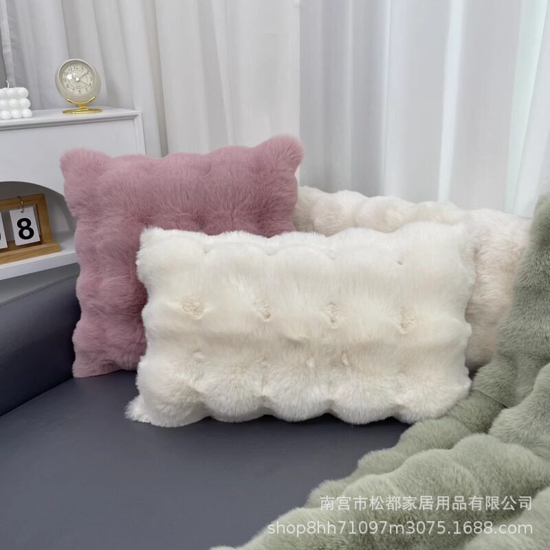 Cross-border imitation rabbit plush pillow case without core living room sofa bedroom pillow removable and washable double-sided velvet waist pillow