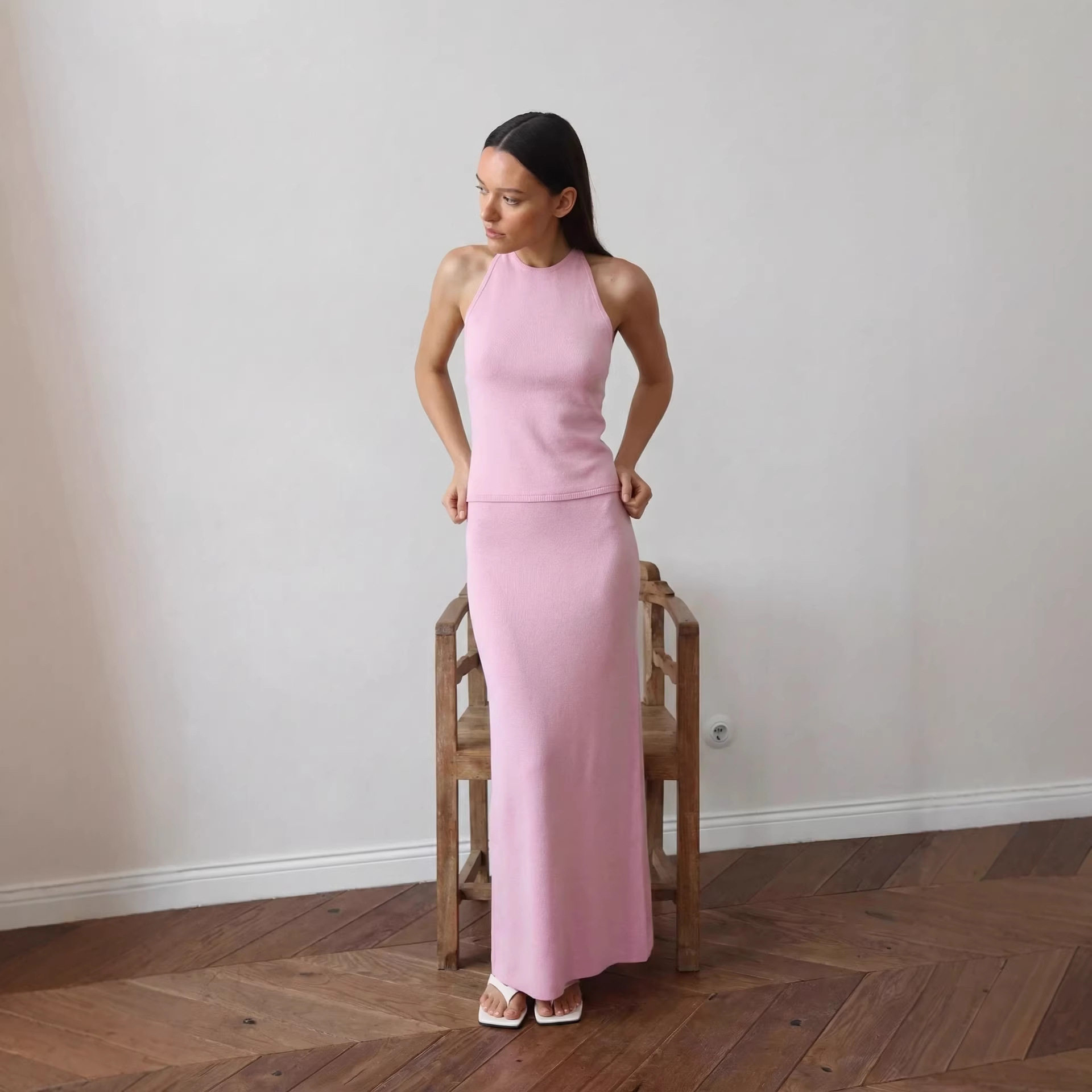 Backless Halter Top and Long Skirt Set Elegant Versatile Sexy Perfect for Parties and Beach Wear Wholesale Available