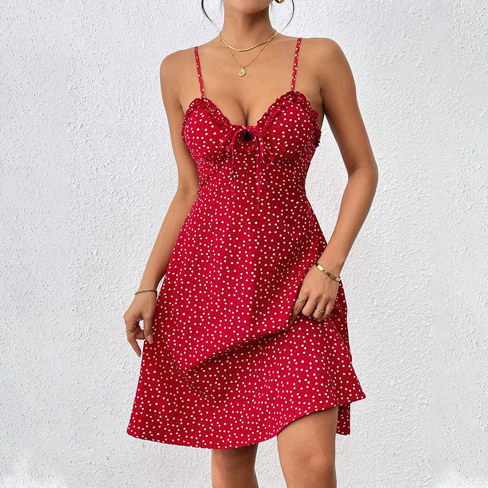 French Style Polka Dot Mini Dress Slim Fit Backless Spaghetti Straps Casual Summer Wear Wholesale Available