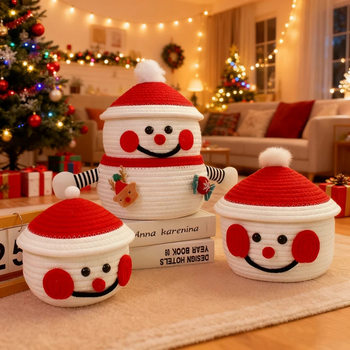 Cotton Rope Woven Storage Basket Christmas Decoration Snowman Snack Candy Basket Kidsren's Toy Storage Basket Sundry Basket