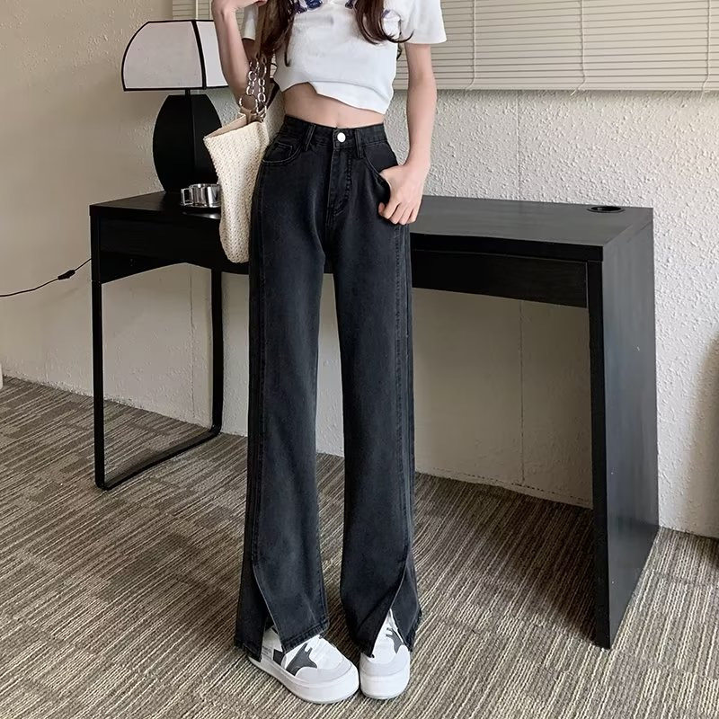 High Waisted Womens Jeans Slim Fit Versatile Straight Leg Floor Length Korean Style Winter Fashion Wholesale