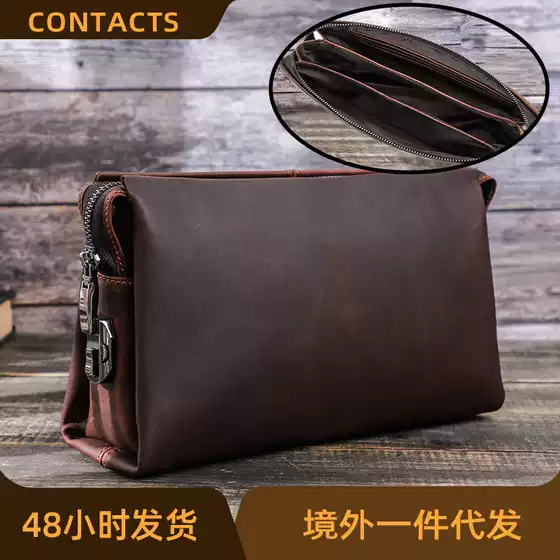 Black Angel Factory Supply Casual Genuine Leather Men's Clutch Bag Crazy Horse Leather Men's Storage Bag In Stock Dropshipping