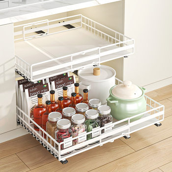 Cabinet Drawer Basket Drawable Storage Rack Retractable Lower Sink Drawer Bottles and Jars Bowl Basket Cookware Cabinet Kitchen Storage