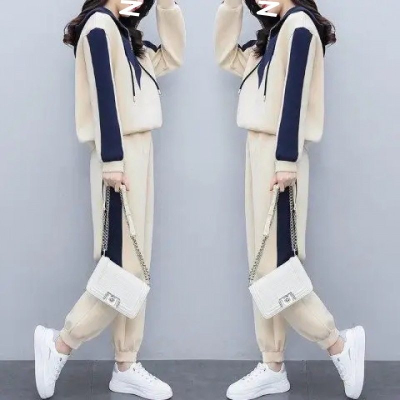 Casual Fashion Sports Suit Women's 2023 Spring New Loose Waist Slimming Patchwork Sweatshirt Two-Piece Set Western Style