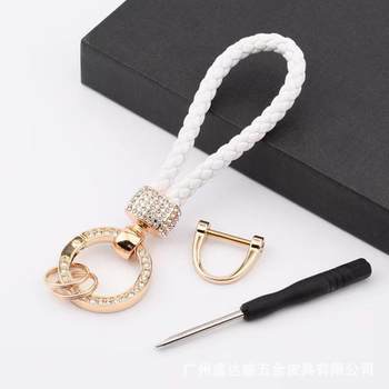 Diamond-encrusted car keychain female Internet-famous new number plate hand-woven rope high-end automotive supplies Gifts Wholesale