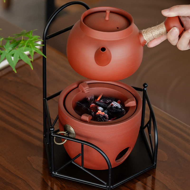 Chaozhou Side-Handle Pot, Large Capacity Red Clay Sand Kettle, Suitable for Electric or Open Flame Use, for Home Tea Brewing and Water Boiling