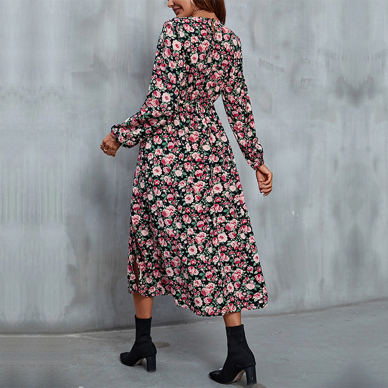 Floral Print Split Maxi Dress Autumn Collection Elegant Design Comfortable Fabric Perfect for Casual or Formal