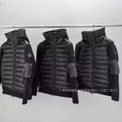 European Station New M Knitted Splicing Leisure Down Jacket Slim Fit Versatile Hooded White Duck Down Couple Coat