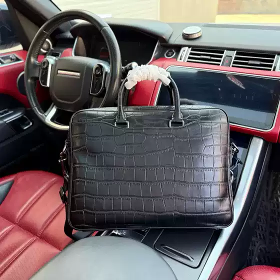 Koujia Crocodile Pattern Genuine Leather Men's Briefcase Business Laptop Bag First-Layer Cowhide Wear-Resistant Waterproof Commuter Bag