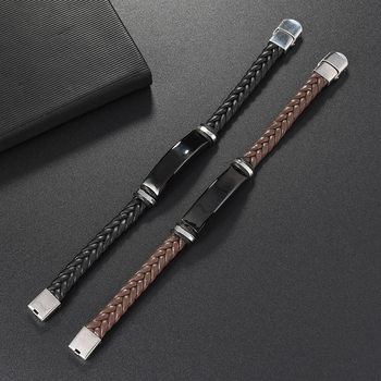 Cross-Border New Hot-Selling Jewelry European and American Jewelry Leather Braided Stainless Steel Men's Bracelet Simple Glossy Bracelet