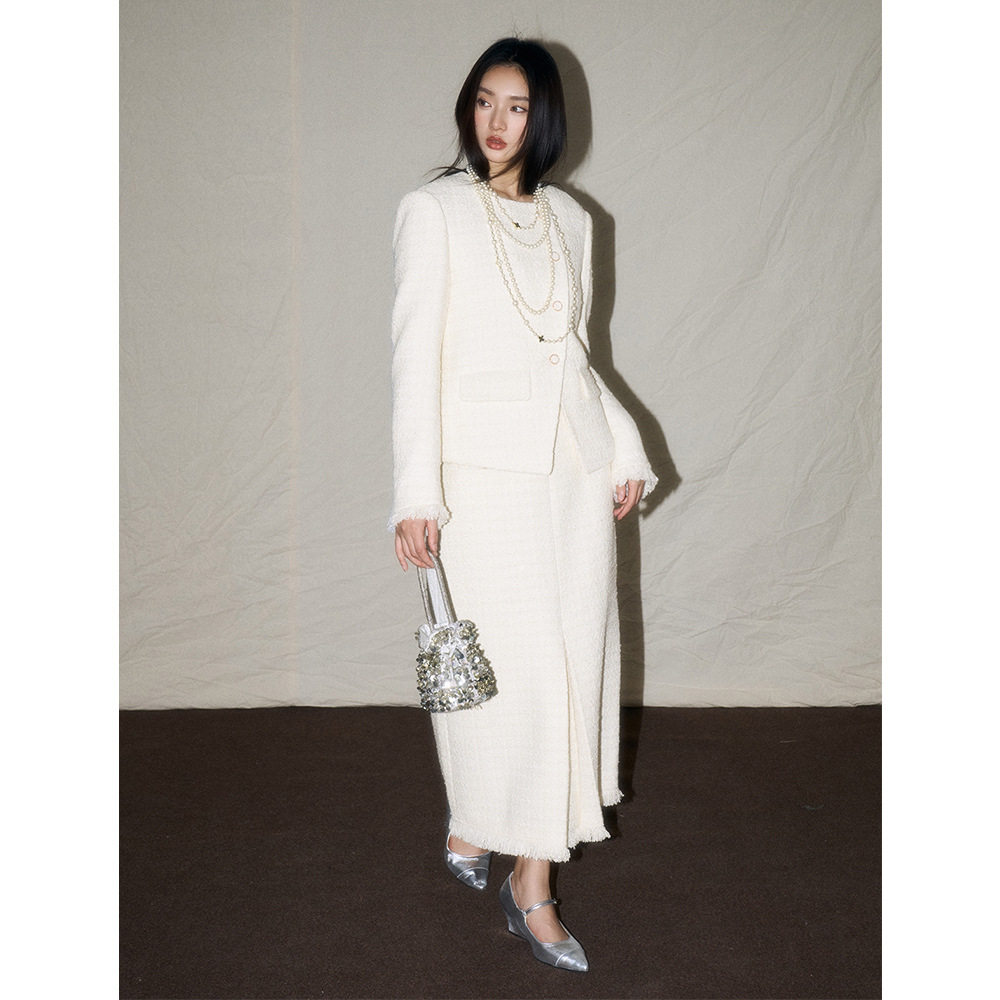 翡格依2026春季新款法式高级感白色小香风羊毛呢外套半身裙套装女,淘宝优惠券,粉丝福利购,淘宝优惠卷