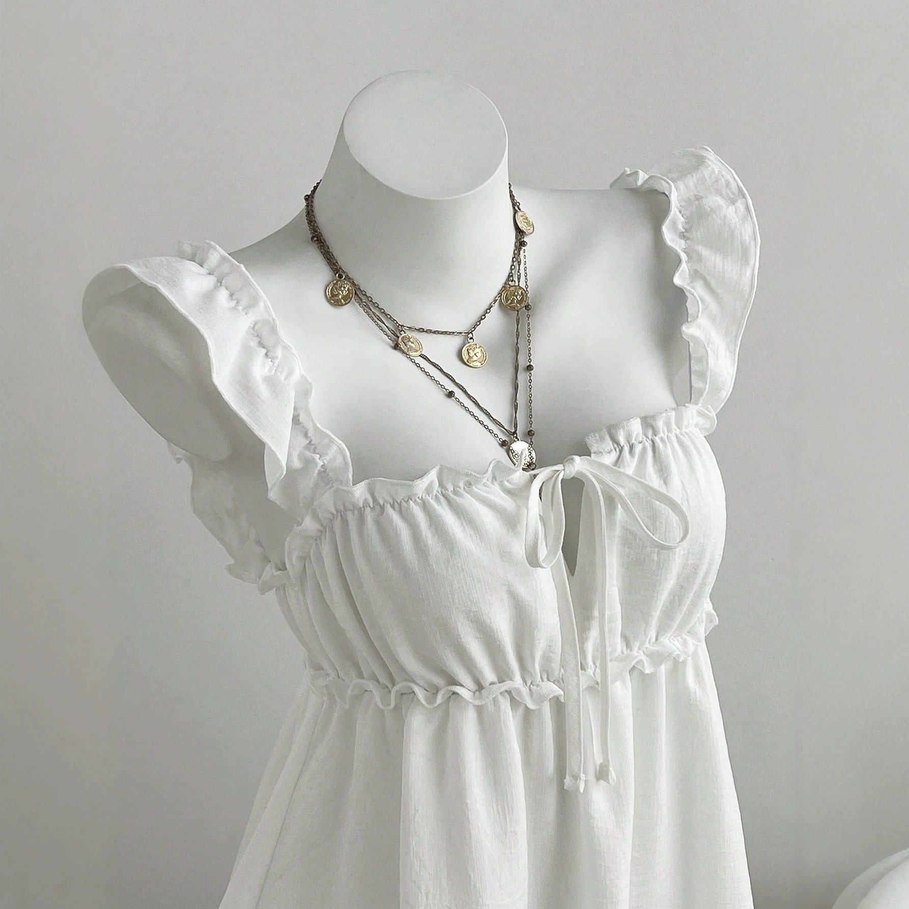 Summer Womens A Line Sleeveless Dress Ruffle Hem Lightweight Fabric Elegant Style Ready to Ship Low MOQ