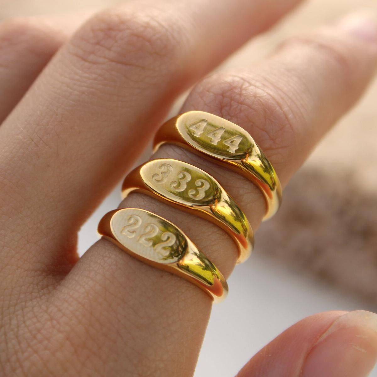 Qiaojin European and American Cross-Border Titanium Steel Number Rings 333 444 999 Wholesale Vintage English Letter Rings