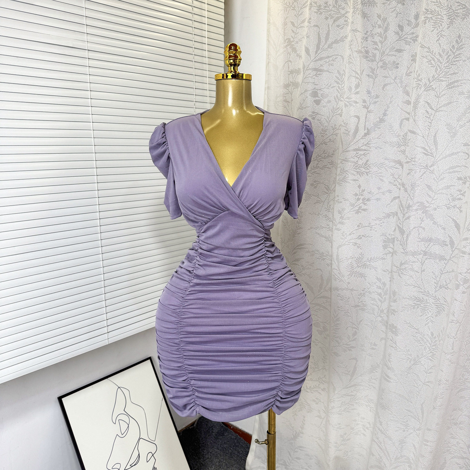 Summer Womens Bodycon Dress Sexy Slim Fit Sheer Mesh Ruffled Design Elegant Evening Wear Wholesale Available