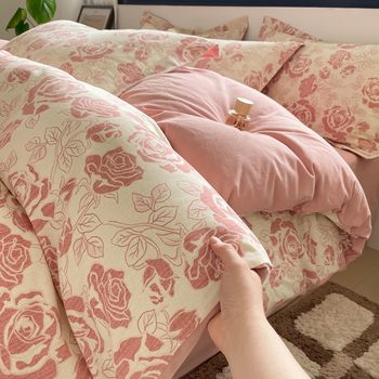 Class a Pure Cotton Brushed Four-Piece Set Autumn and Winter Thickeneded Pure Cotton Bedding Nantong Home Textile Bed Bed Sheets Quilt Cover Three-Piece Set