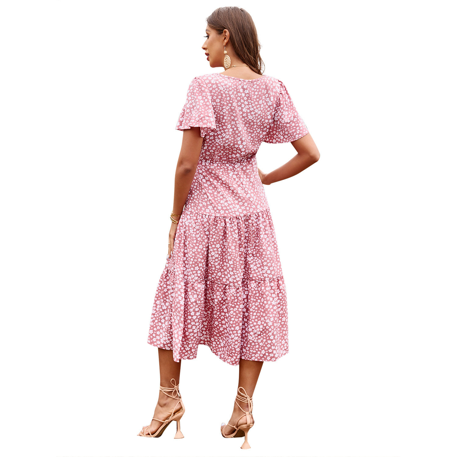 Floral Print Short Sleeve Dress Elegant Vacation Style Perfect for Summer Occasions Available for Wholesale
