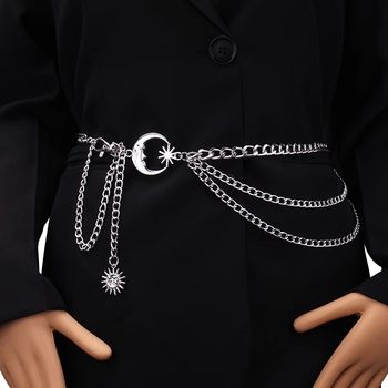 European and American Fashion Jewelry Moon Multi-Layer Metal Versatile Chain Waist Chain Fashion Belt Hip-Hop Punk Sun Crescent