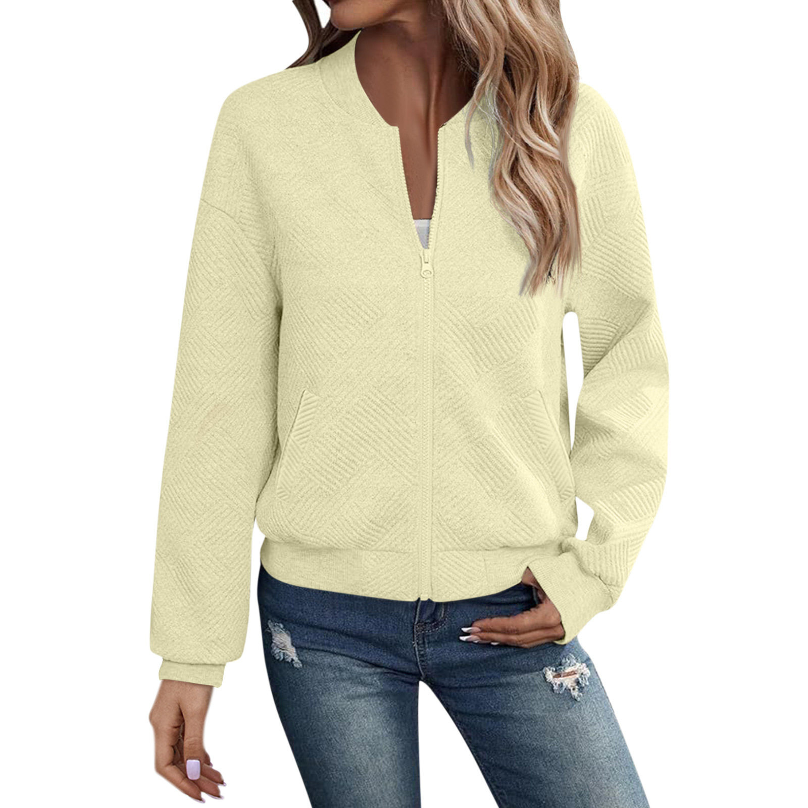 Autumn Long Sleeve Zipper Detail Cardigan Solid Color Lightweight Casual Style Wholesale Available