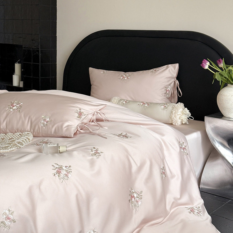 Simple is not simple! 100 Long-staple Cotton Embroidered Four-piece Set Cotton Cotton Bed Sheet Quilt Cover Advanced Sense 4-piece Set