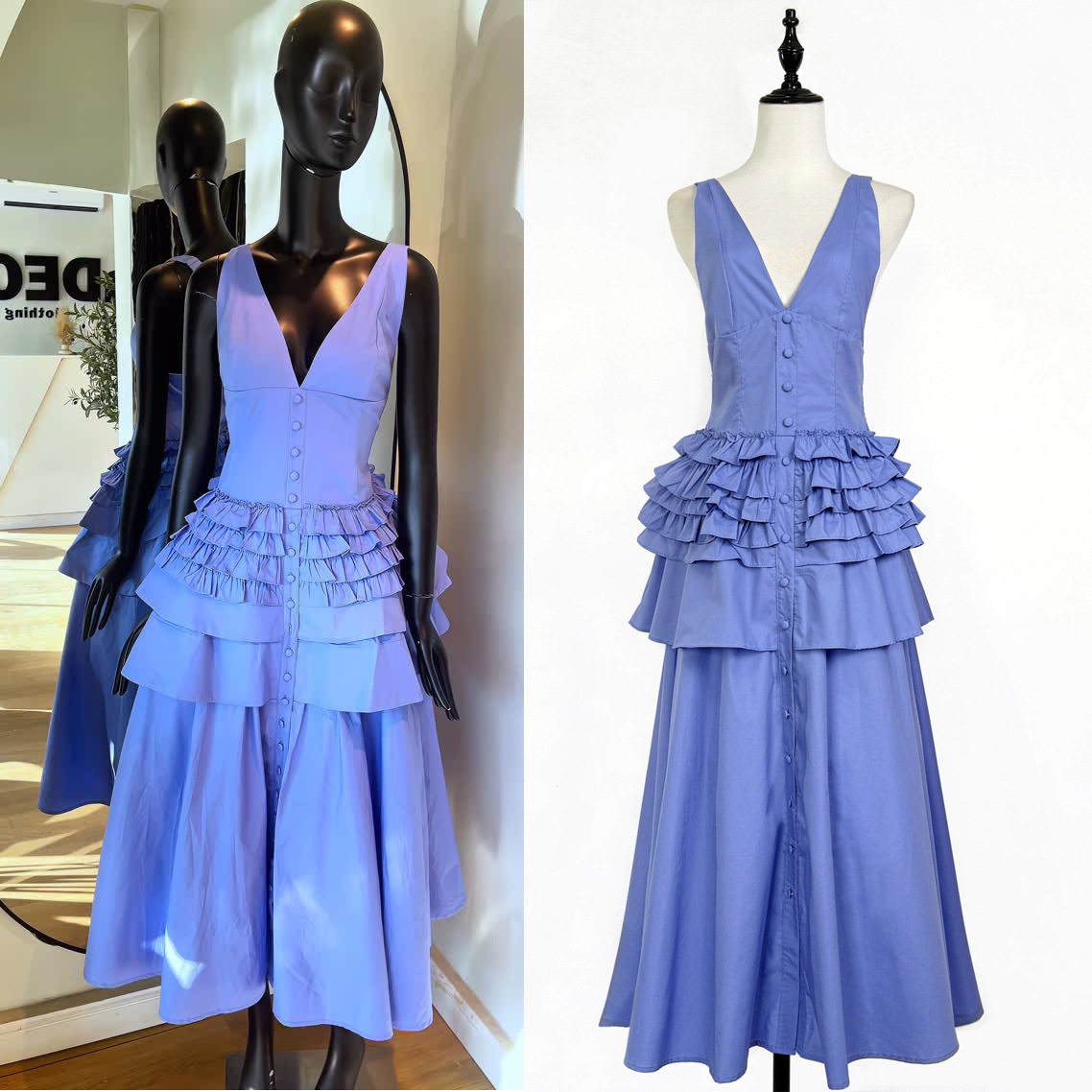 Summer Maxi Dress Solid Color V Neck Backless Flowy Design Vacation Wear Elegant Style Wholesale Available