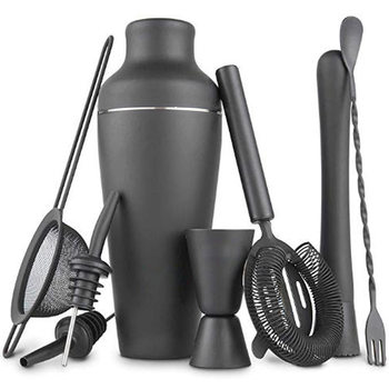 Factory supply exquisite 8-piece matte black stainless steel shaker suit French cocktail tools full set