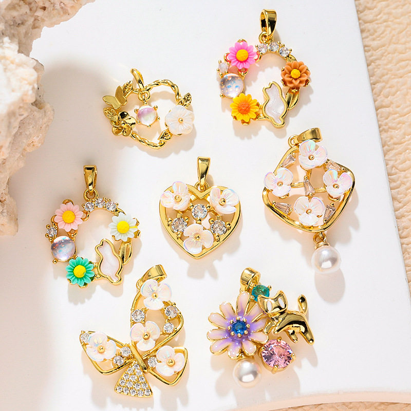 Cross-Border New Style Heart-Warming Fairy-Like Fresh and Sweet Colorful Oil Drop Micro-Inlaid DIY Necklace Pendant Earrings Accessories