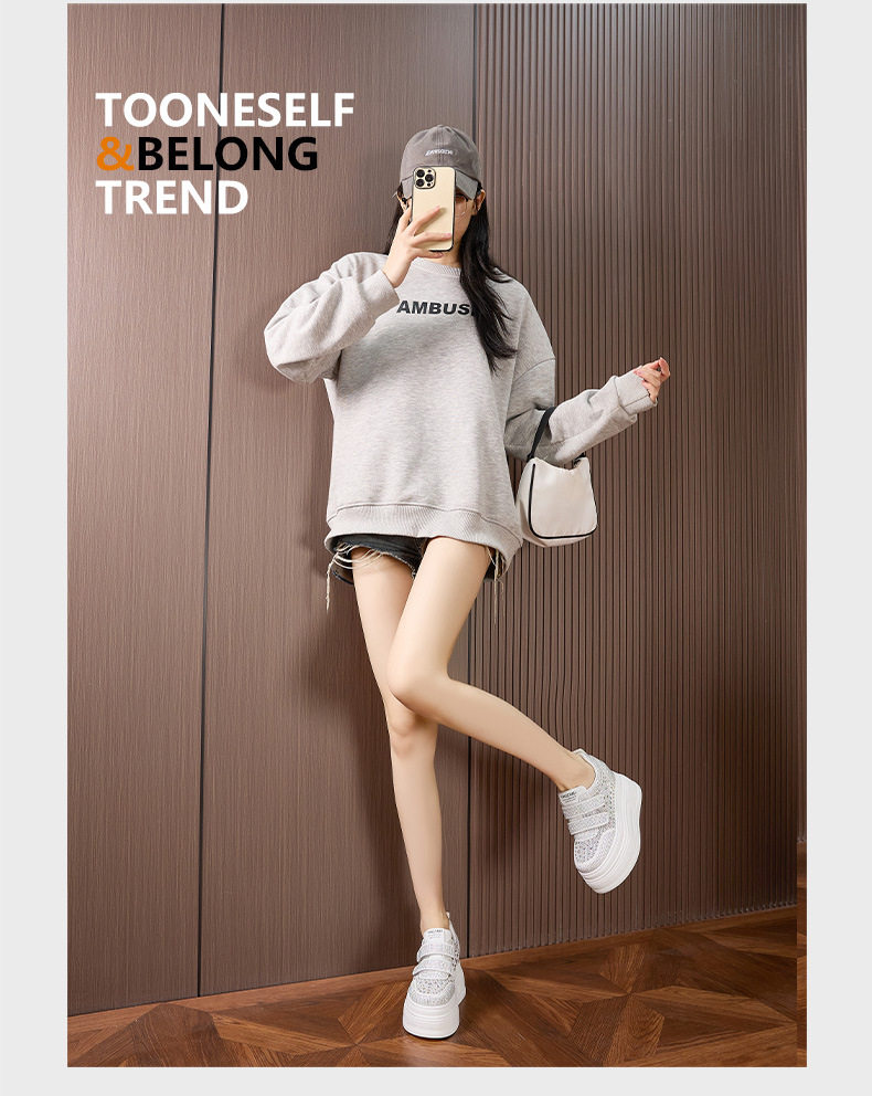 Giày sneaker nữ chunky đế dày trắng phong cách thể thao — Trắng, Đen chi tiết 13