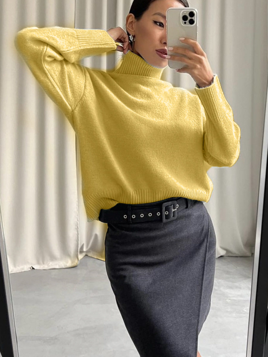 Womens Chunky Knit Sweater Solid Color Turtleneck Loose Fit Casual Autumn Winter Top Wholesale Available