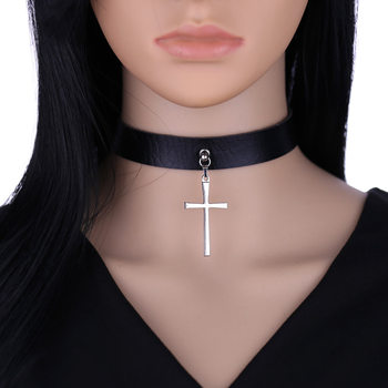 Amazon Hip-Hop Punk Exquisite Cross Collar Clavicle Chain Retro Cross Pendant Necklace Leather Collar