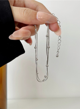 双层蛇骨链小圆球手链女小众简约韩国ins冷淡风闺蜜手饰品D1000