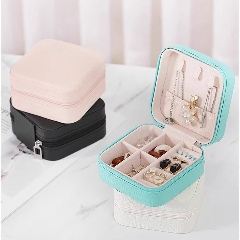 Convenient Jewelry Storage Box Travel Earrings Necklace Jewelry Box Small Ring Packaging Zipper Flip Jewelry Box