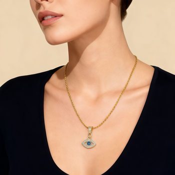 Devil's Eye New Full Diamond Eye Pendant Light Luxury High-End Clavicle Chain Necklace Versatile European and American Cross-Border Hot Sale