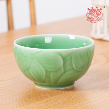 Longquan celadon household eating bowl tableware ceramic Chinese thickened anti-scalding bowl single small thin rice bowl wholesale
