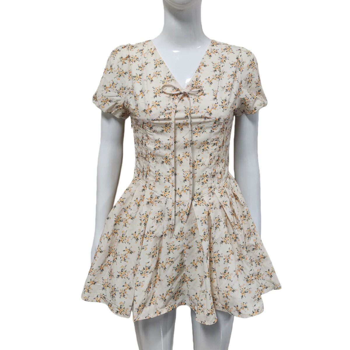 Floral Puff Sleeve V Neck Dress Slim Fit Retro French Style Summer Fashion Perfect for Parties and Casual Outings