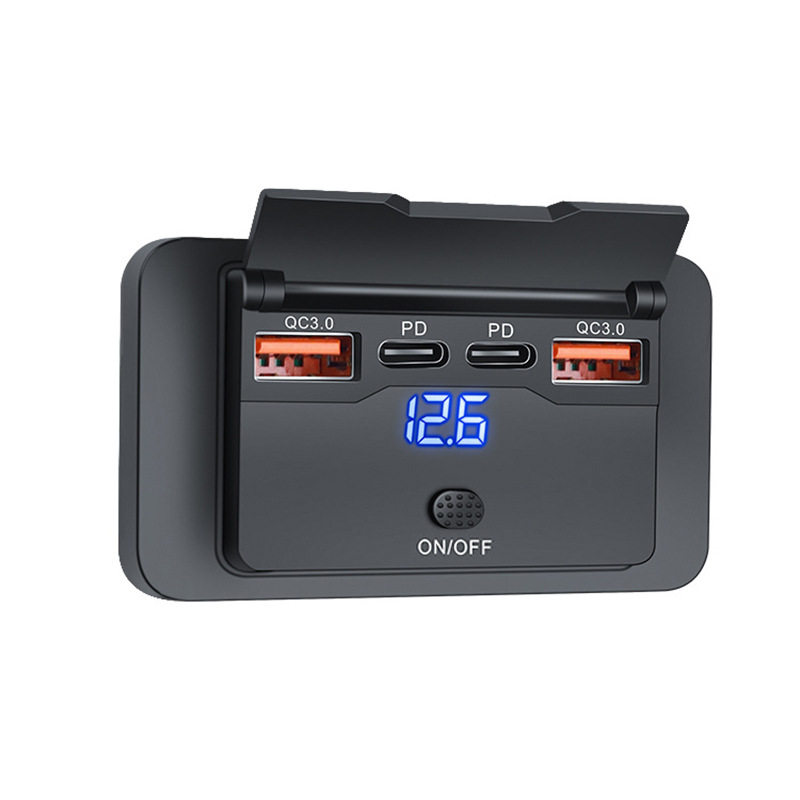 New Car Bus Modified Car Charger Dual Qc+Pd Digital Display Voltmeter Key Switch