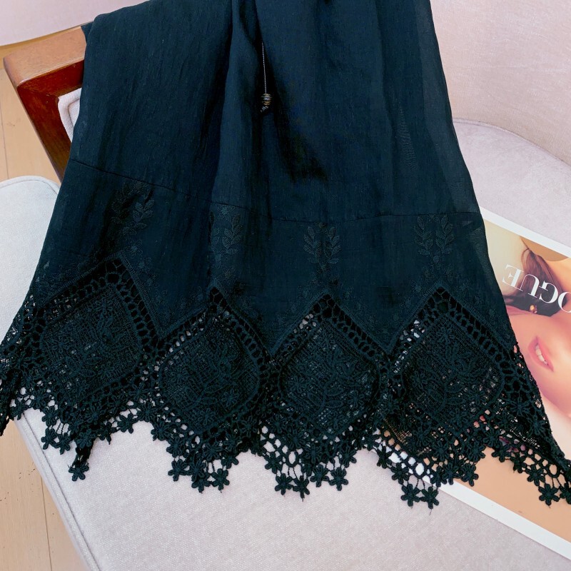 Quần váy nữ lưng cao dáng rộng phối dây buộc, chất liệu tencel thoáng mát — Đen tuyền, Màu trắng ngà