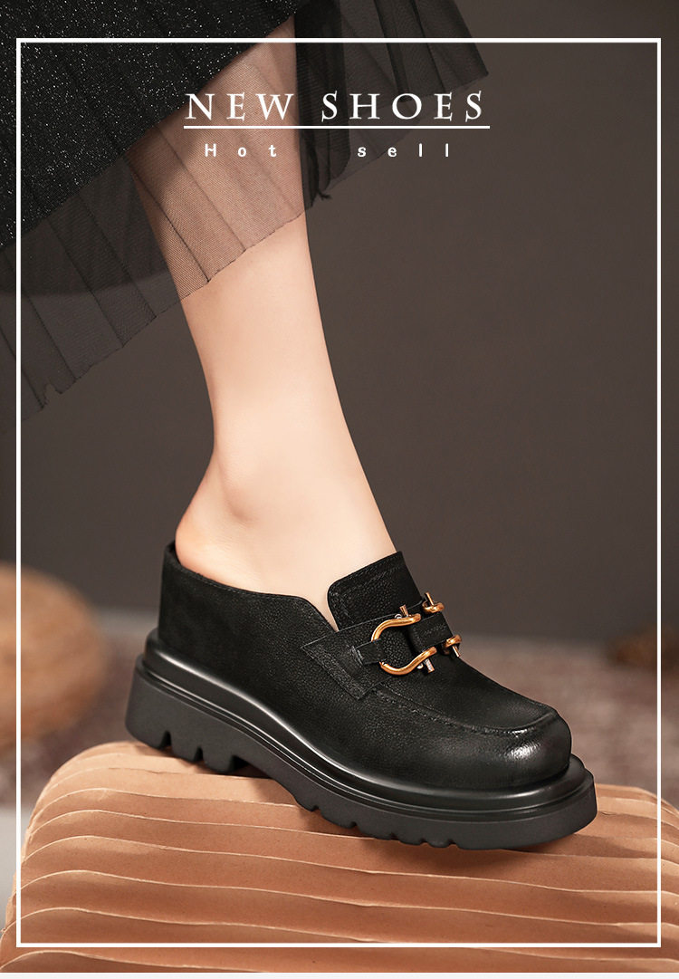 Giày lười nữ mũi vuông đế bệt phong cách casual — Đen, Cà phê chi tiết 1