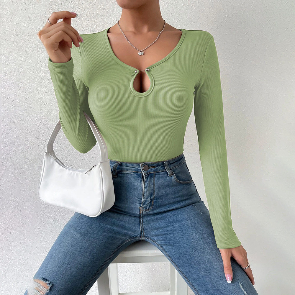 Womens Casual Knit Long Sleeve T Shirt Comfortable Slim Fit Hollow Out Design Versatile Fashion Top for Everyday