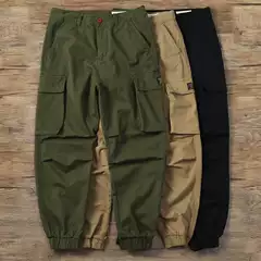 Wholesale ameikaji high-density twill skinny pants multi-pocket retro drop feeling thick loose ankle-tied overalls for men