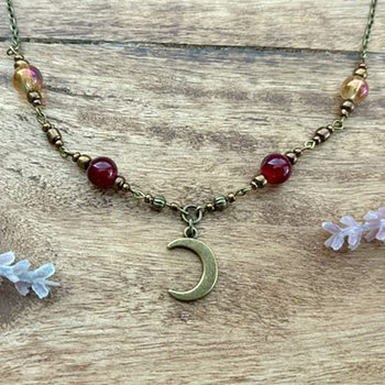 Lihuang Cross-Border Fashion Moon Pendant Necklace Colorful Beaded Accessories Simple Women's Jewelry