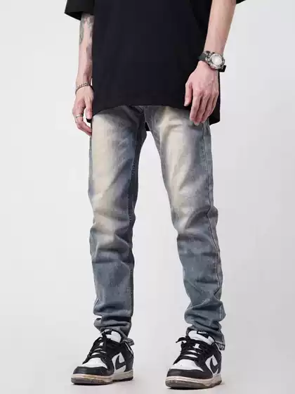 Men's Jeans American Street Straight Washed Retro Casual Denim Men's Trendy Floor-Length Denim Trousers