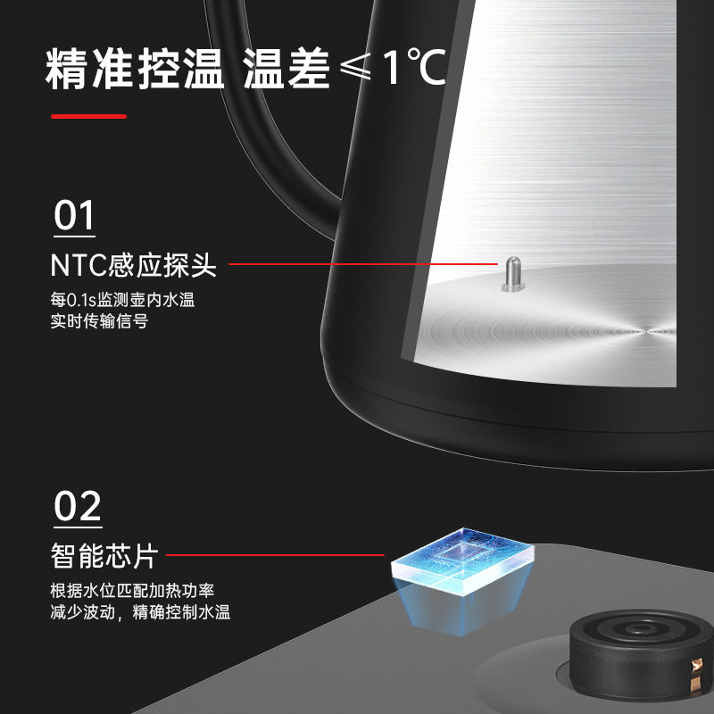 Gooseneck Cross-Border Precision Temperature Control Electric Kettle Gooseneck Kettle Hand-Brew Temperature Control Kettle 110V Water Boiling Kettle