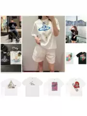 Authentic Queen Mother Saturn Print Short Sleeve T-Shirt 2026 Summer New Loose Fit Couple Style Casual Top