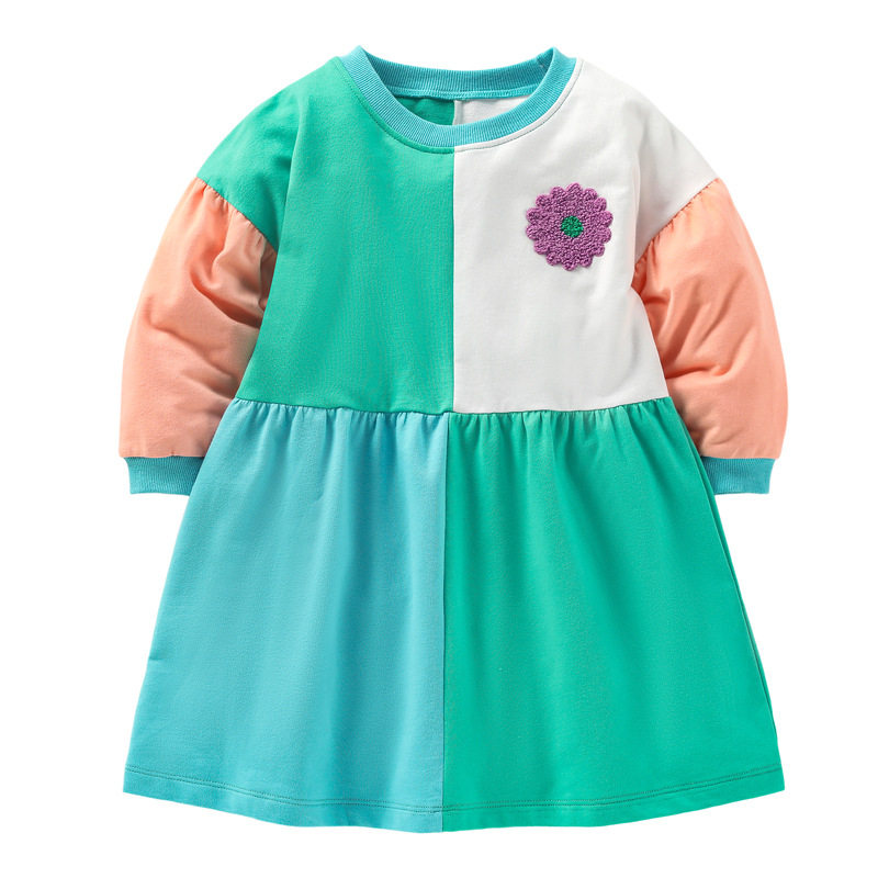 Custom-made, New Autumn Kids' Dress, Patchwork Color-block Girls' Dress