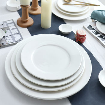 Ceramic Tableware White Disc Flat Plate Western Food Plate Bone Plate Steak Plate Super Large Plate Wholesale Cross-border